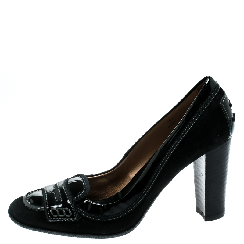 

Tod's Black Leather Penny Loafer Pumps Size