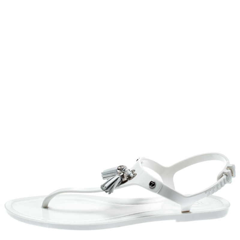 

Tod's White Jelly Tassel Detail Thong Flat Sandals Size