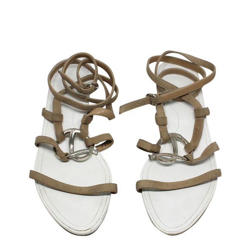 

Tod's White/Brown Strapped Buckle Sandals Size