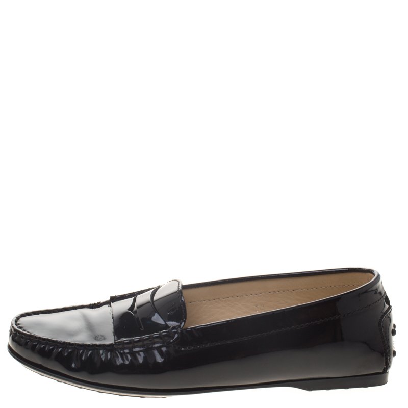 

Tod's Black Patent Leather Penny Loafers Size