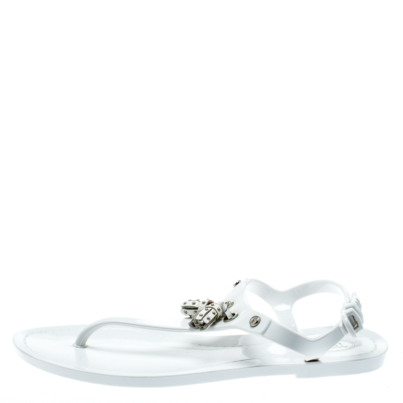 

Tod's White Jelly Tassel Detail Thong Flat Sandals Size