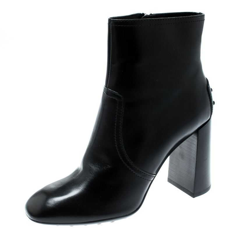 Tod's Black Leather Block Heel Ankle Boots Size 36