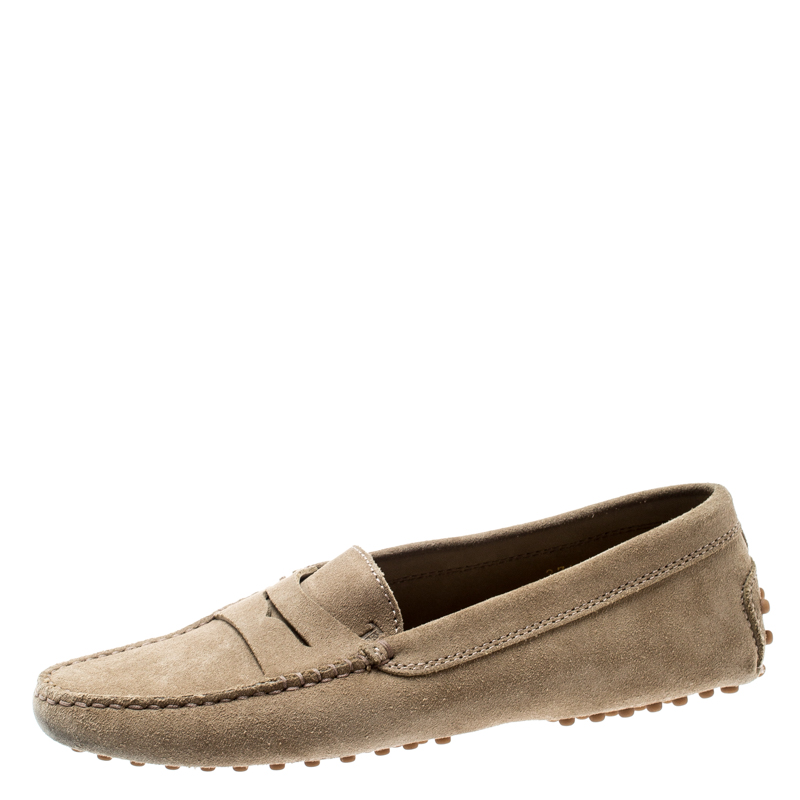 Pre Owned Tod's Beige Suede Penny Loafers Size 37.5