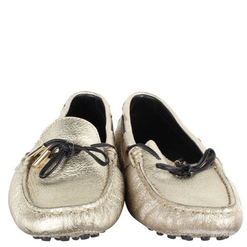 

Tod's Gold Leather Loafers Size