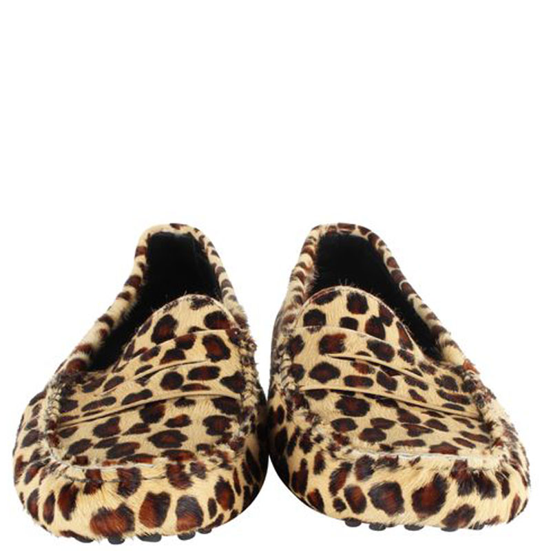 

Tod's Brown Leopard Print Ponyhair Loafers Size