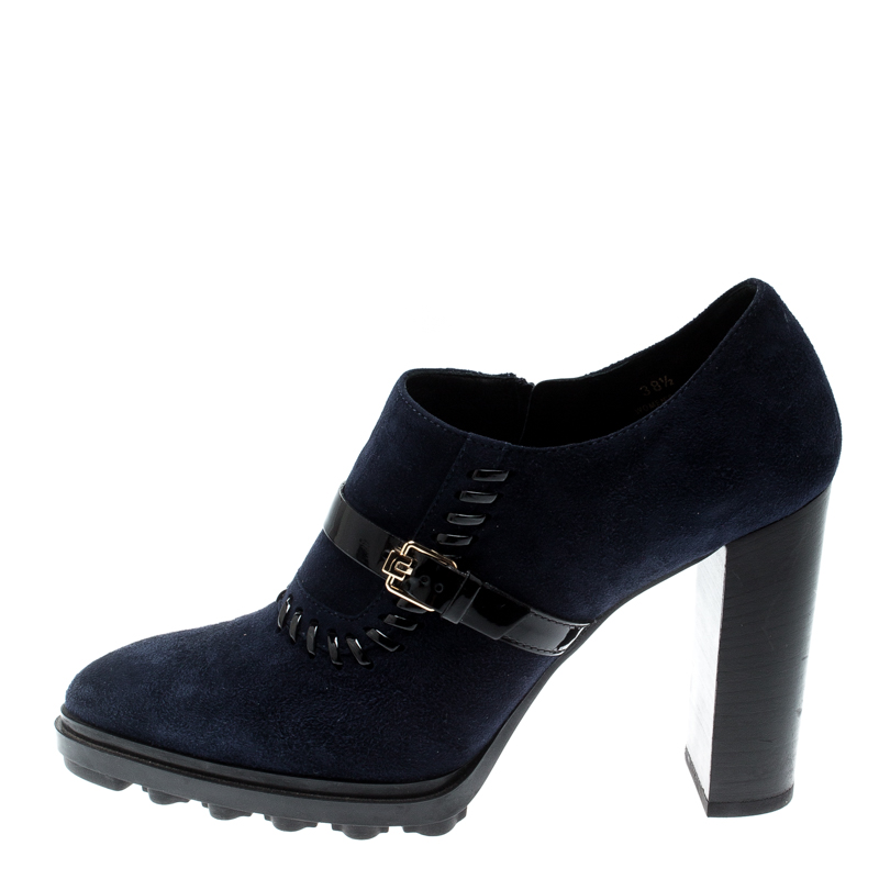 

Tod's Blue/Black Suede Whipstitch Detail Ankle Booties Size