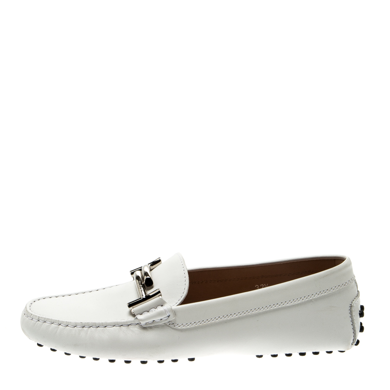 

Tod's White Leather Double T Loafers Size