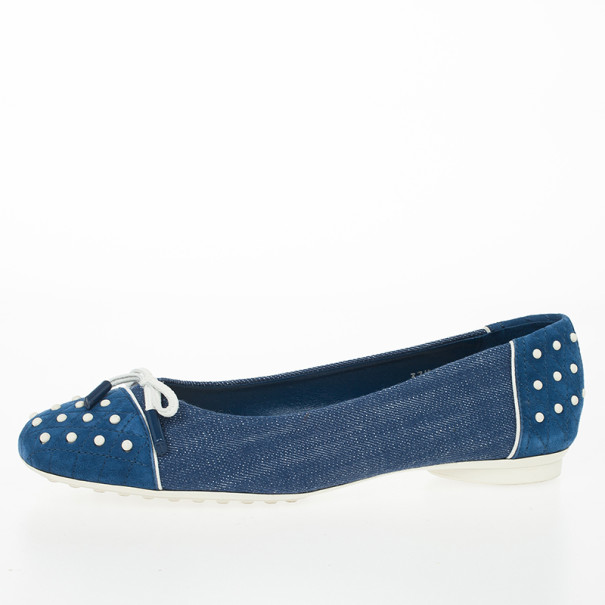 Tod's Blue Denim and Suede Dew Ballet Flats Size 37.5