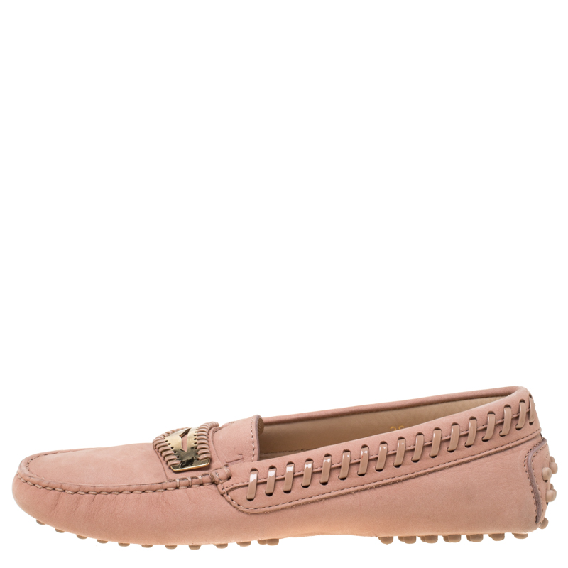 

Tod's Pale Pink Suede Whip Stitch Detail Penny Loafers Size