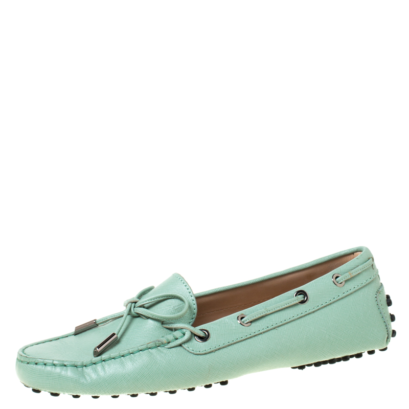 Tod's Mint Green Leather Bow Loafers Size 37.5 Tod's | The Luxury Closet