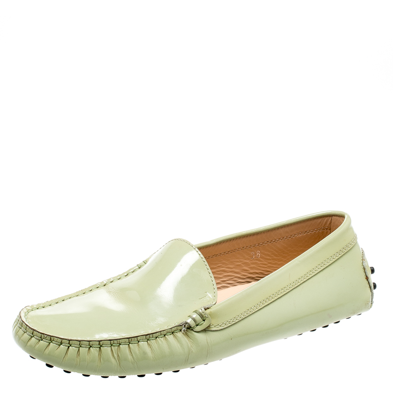 Pre Owned Tod's Light Green Patent Leather Loafers Size 38