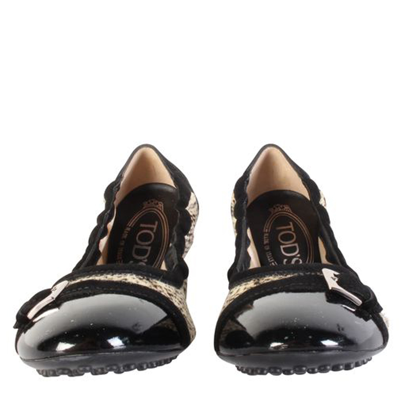 

Tod's Black/Brown Patent Leather Toe Cap Calf Hair Elastic Ballerinas Size