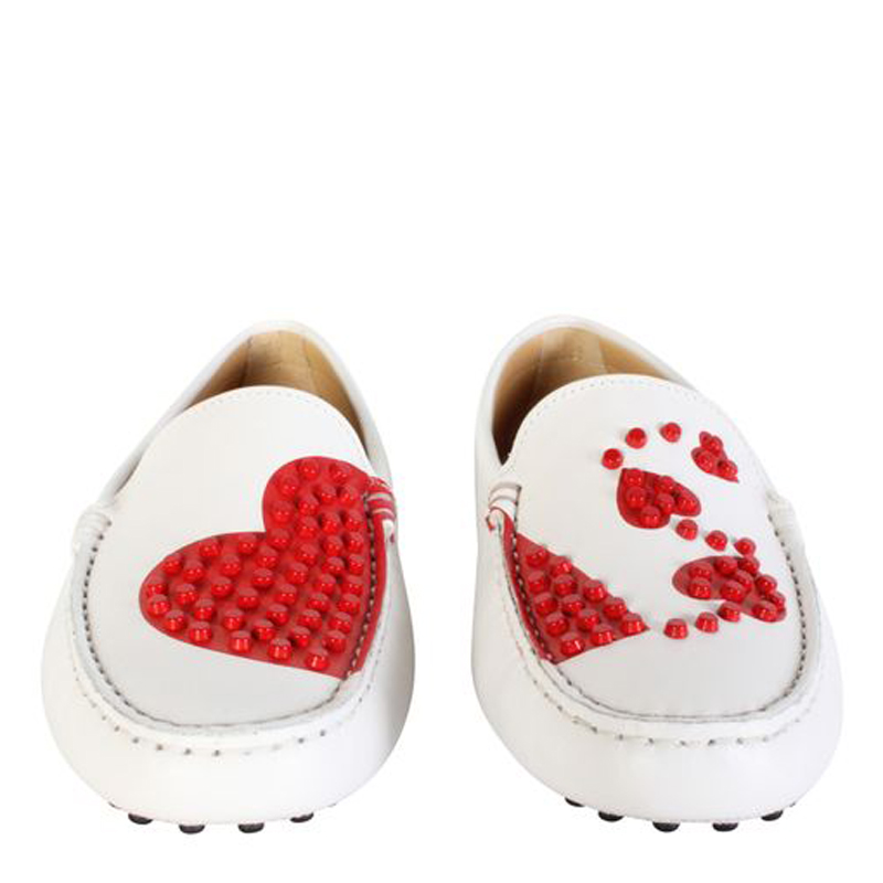 

Tod's White Leather Heart Dots Loafers Size