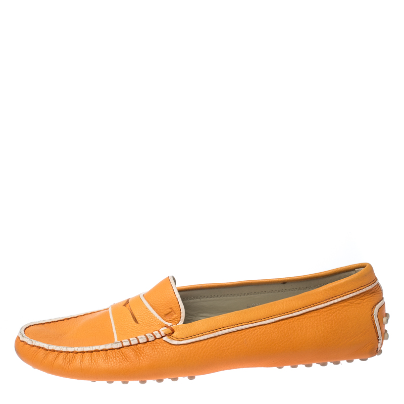 

Tod's Orange Leather Penny Slip On Loafers Size