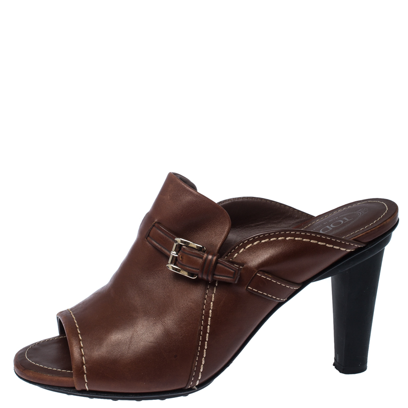 

Tod's Brown Leather Buckle Open Toe Sandals Sandals Size