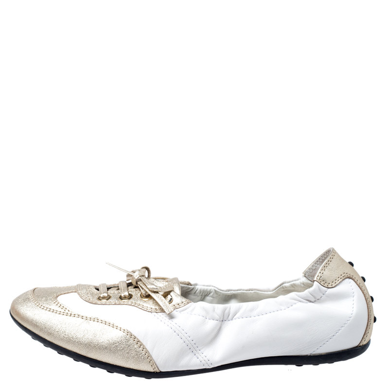 

Tod's White/Gold Leather Gomma Lace Slip On Sneakers Size