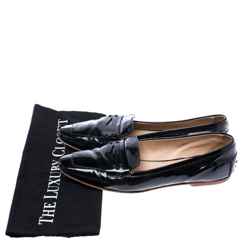 Pre-owned Tod's Black Patent Leather Pointed Toe Penny Loafer Size 40