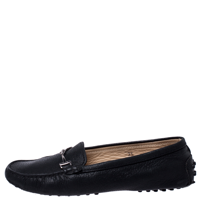 

Tod's Black Leather Double T Slip On Loafers Size