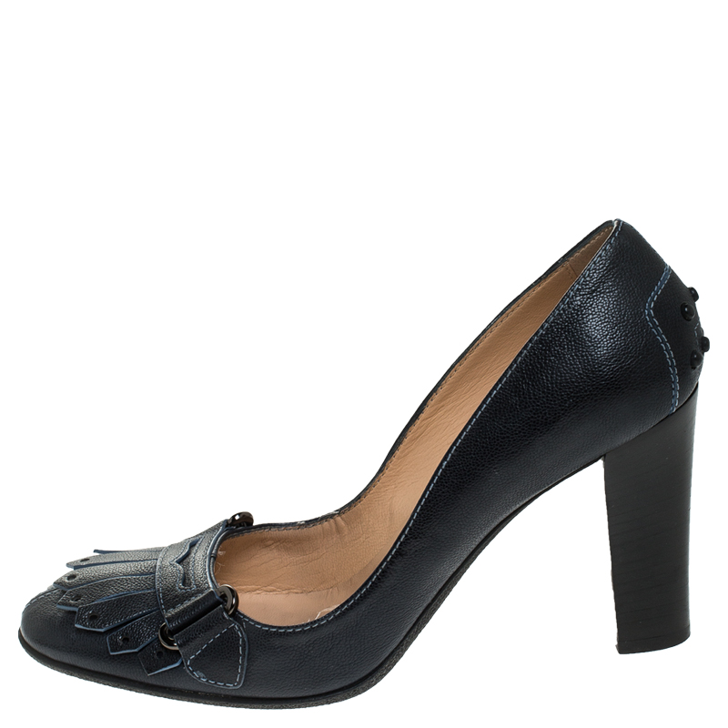 

Tod's Blue Leather Fringe Penny Loafers Pumps Size
