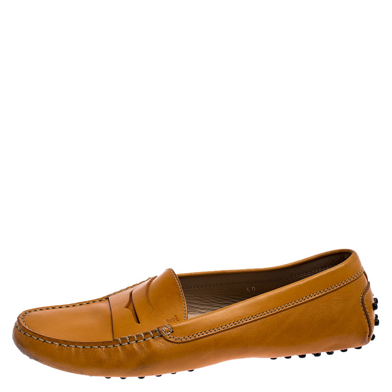 

Tod's Orange Leather Gommino Slip On Loafers Size