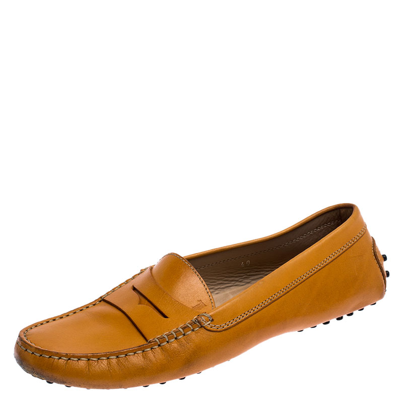 Pre Owned حذاء لوفرز تودز غومينو سليبأون جلد برتقالي مقاس 40