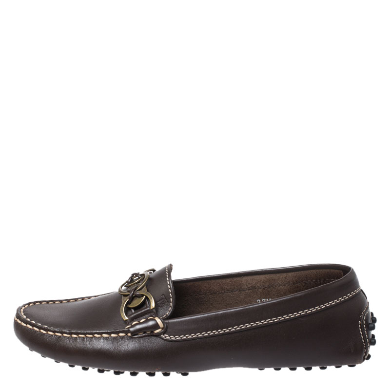 

Tod's Dark Brown Ring Leather Loafers Size