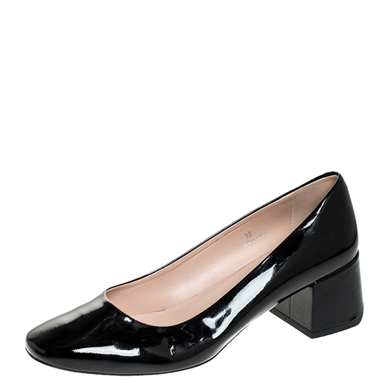 black patent block heels