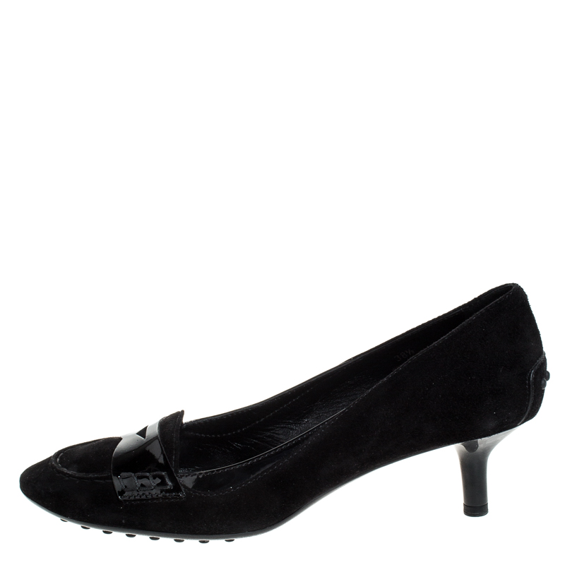 

Tod's Black Suede And Patent Leather Penny Loafer Pumps Size