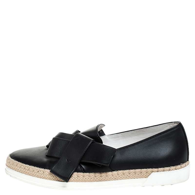 

Tod's Black Leather Bow Espadrilles Size