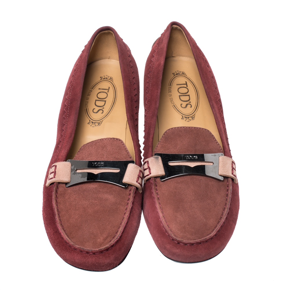 Pre-owned Tod's Red Suede Penny Loafers Size 40