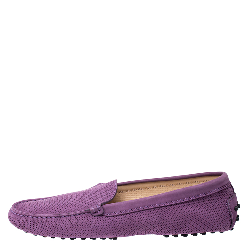 

Tod's Purple Perforated Suede Loafers Size