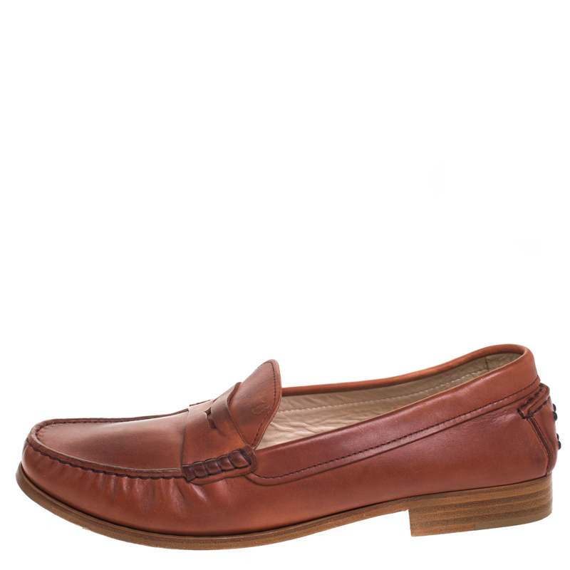 

Tod's Brown Leather Penny Slip On Loafers Size