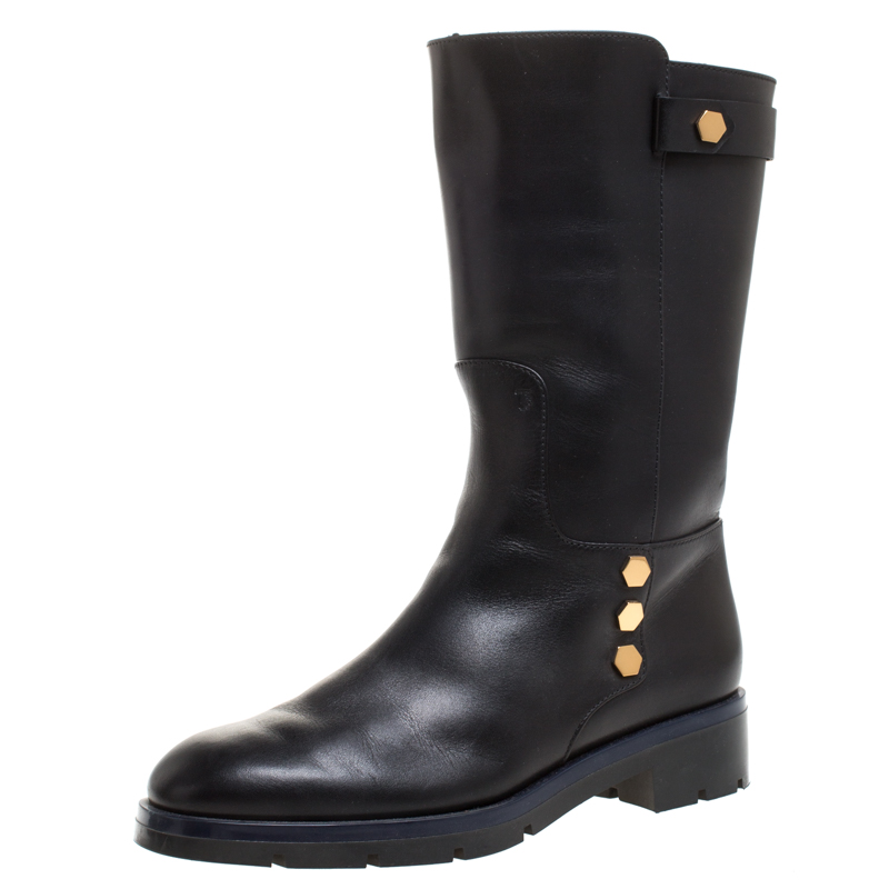 Tod's Black Leather Flat Mate Mid Calf Boots Size 37.5 Tod's | The ...