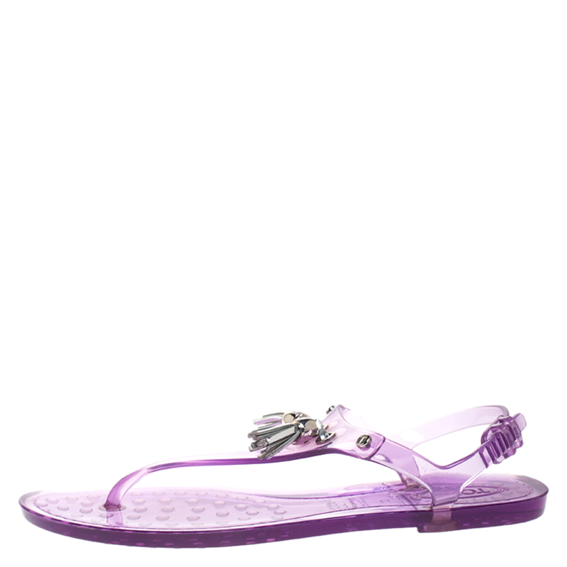 

Tod's Purple Jelly Tassel Thong Slingback Flat Sandals Size