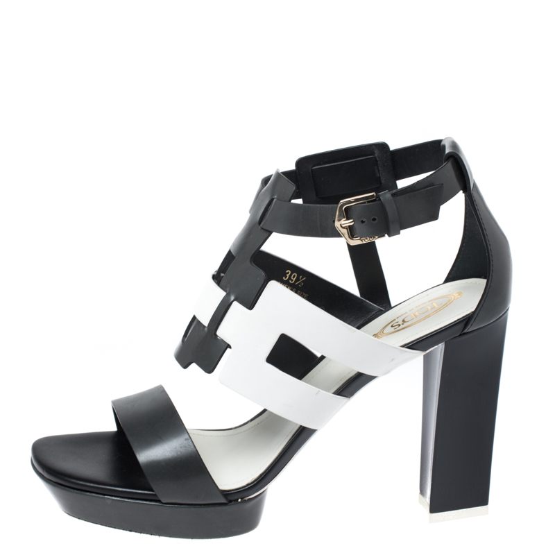 

Tod's Two Tone Leather Cutout Platform Ankle Strap Sandals Size, Grey