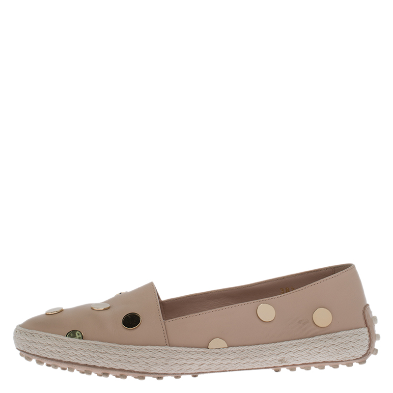 

Tod's Beige Leather Studded Espadrille Flats Size