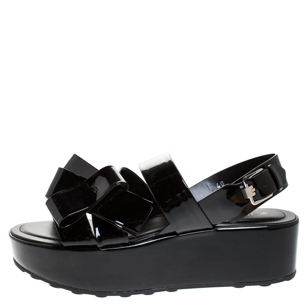 

Tod's Black Patent Leather Slingback Platform Sandals Size