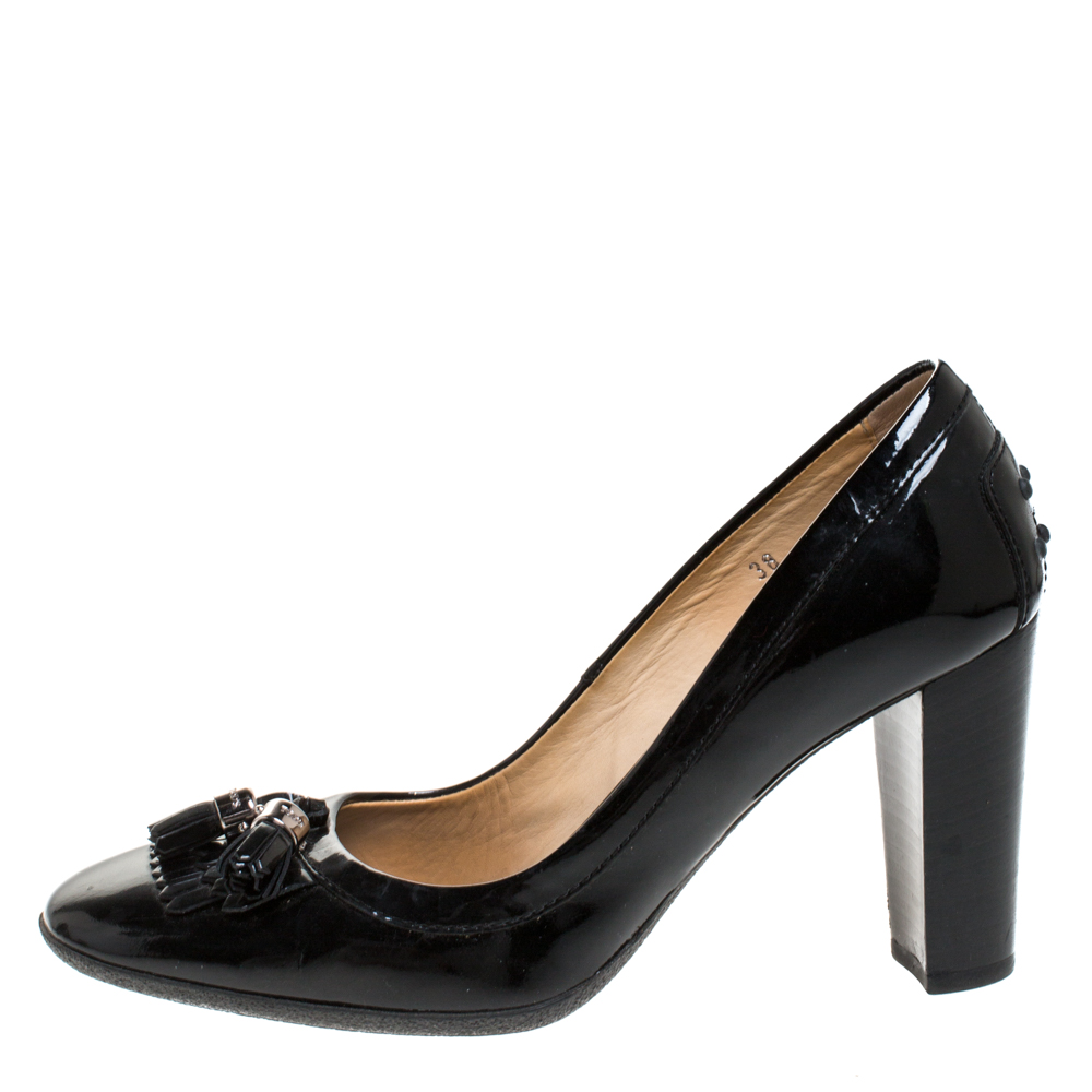 

Tod's Black Patent Leather Fringe Tassel Pumps Size