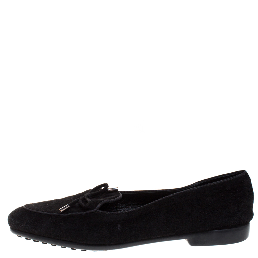 

Tod's Black Suede Bow Ballet Flats Size