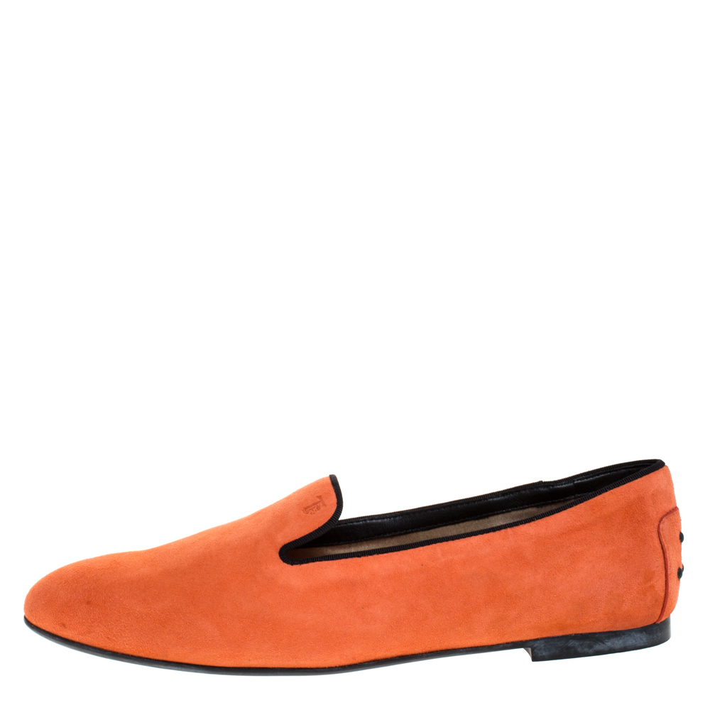 

Tod's Orange Suede Smoking Slippers Size