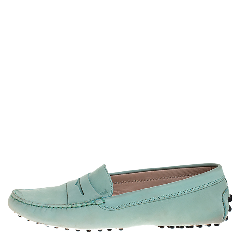 

Tod's Green Nubuck Gommini Penny Loafers Size