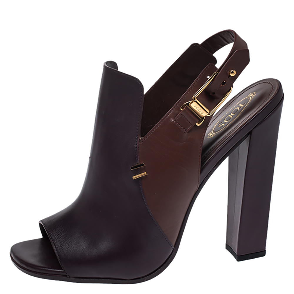 

Tod's Purple/Brown Leather Slingback Open Toe Sandals Size