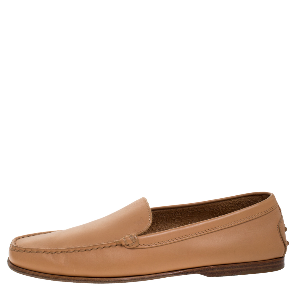 

Tod's Tan Leather Slip On Loafers Size