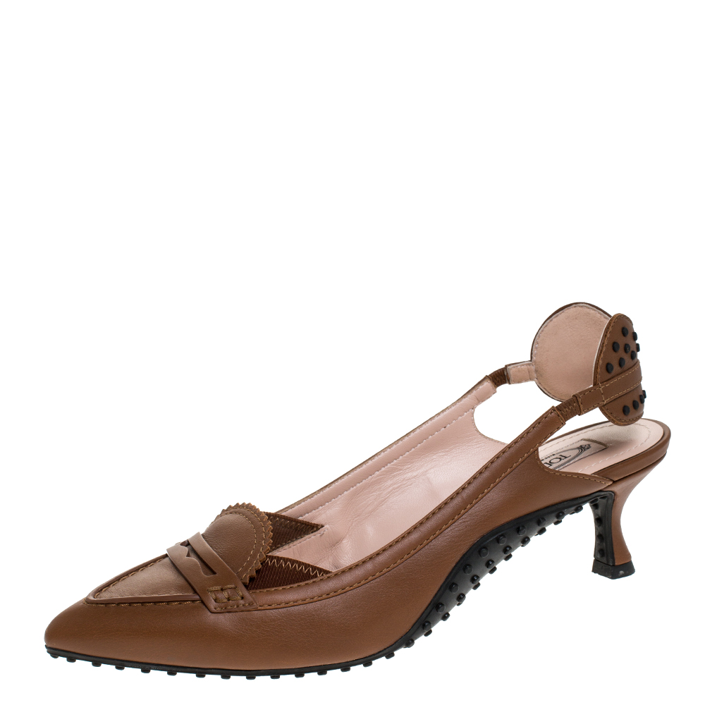 Pre Owned Tod's Brown Leather Dell'Acqua Pumps Size 39.5