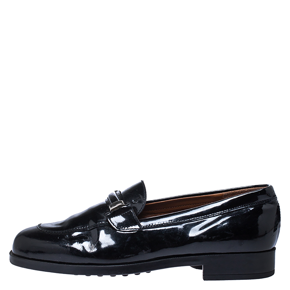 

J.P Tod's Black Patent Slip On Loafers Size