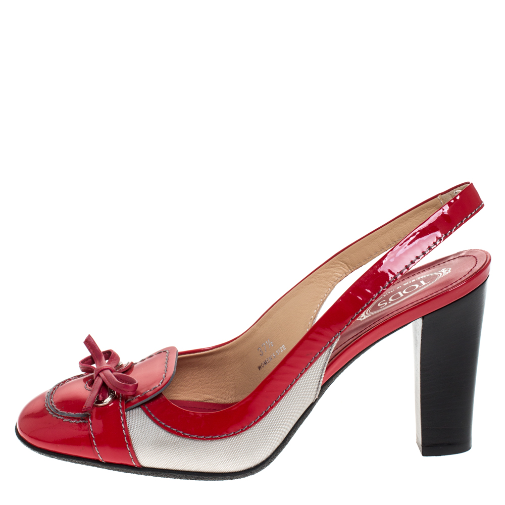 

Tod's Red Patent Leather and Fabric Bow Slingback Sandals Size