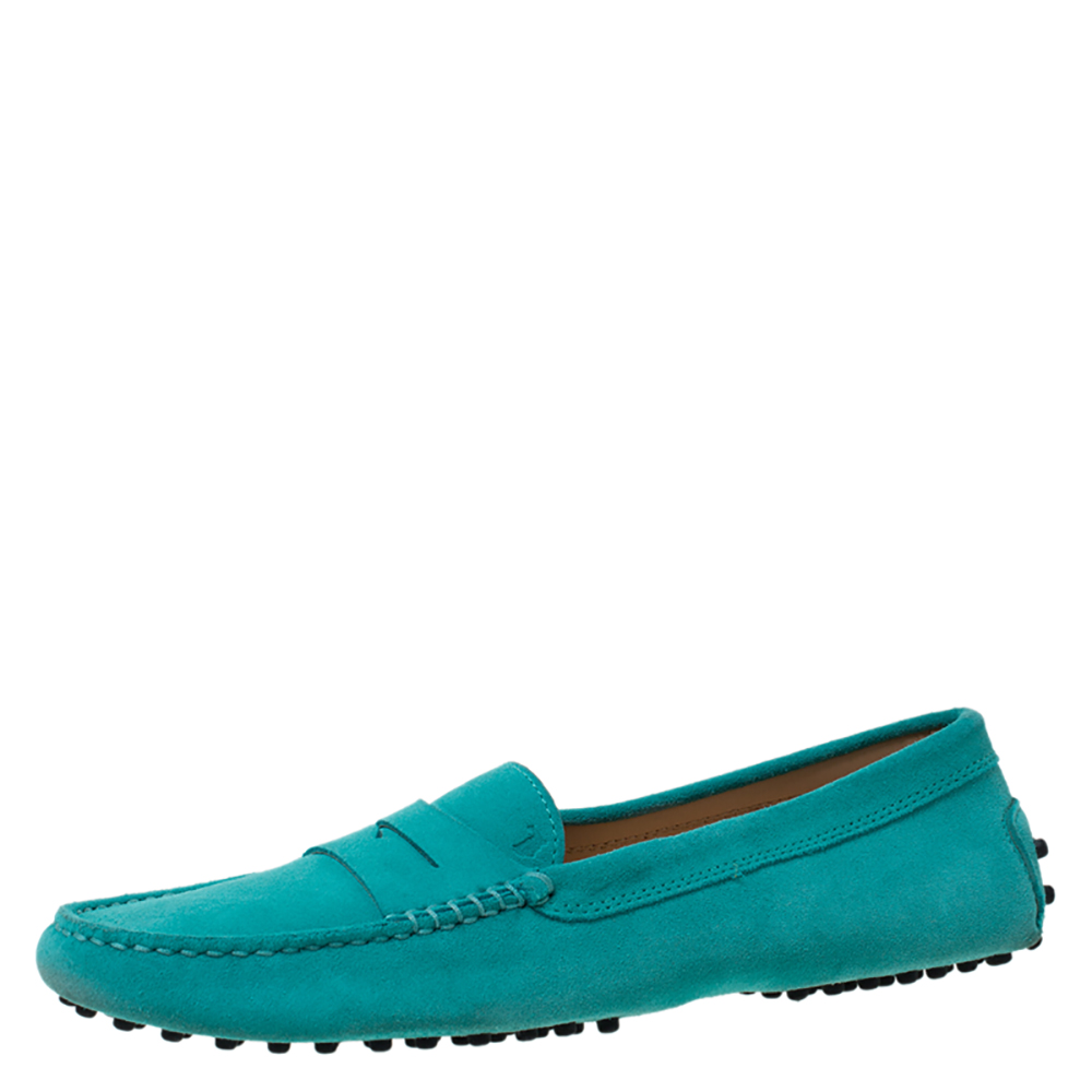 Tod's Mint Green Suede Penny Loafers 