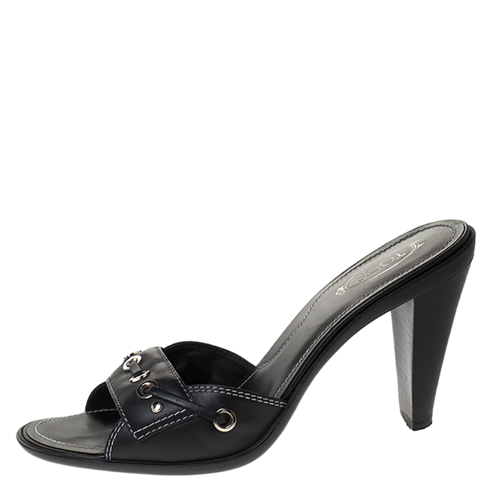 

Tod's Black Leather Slide Sandals Size