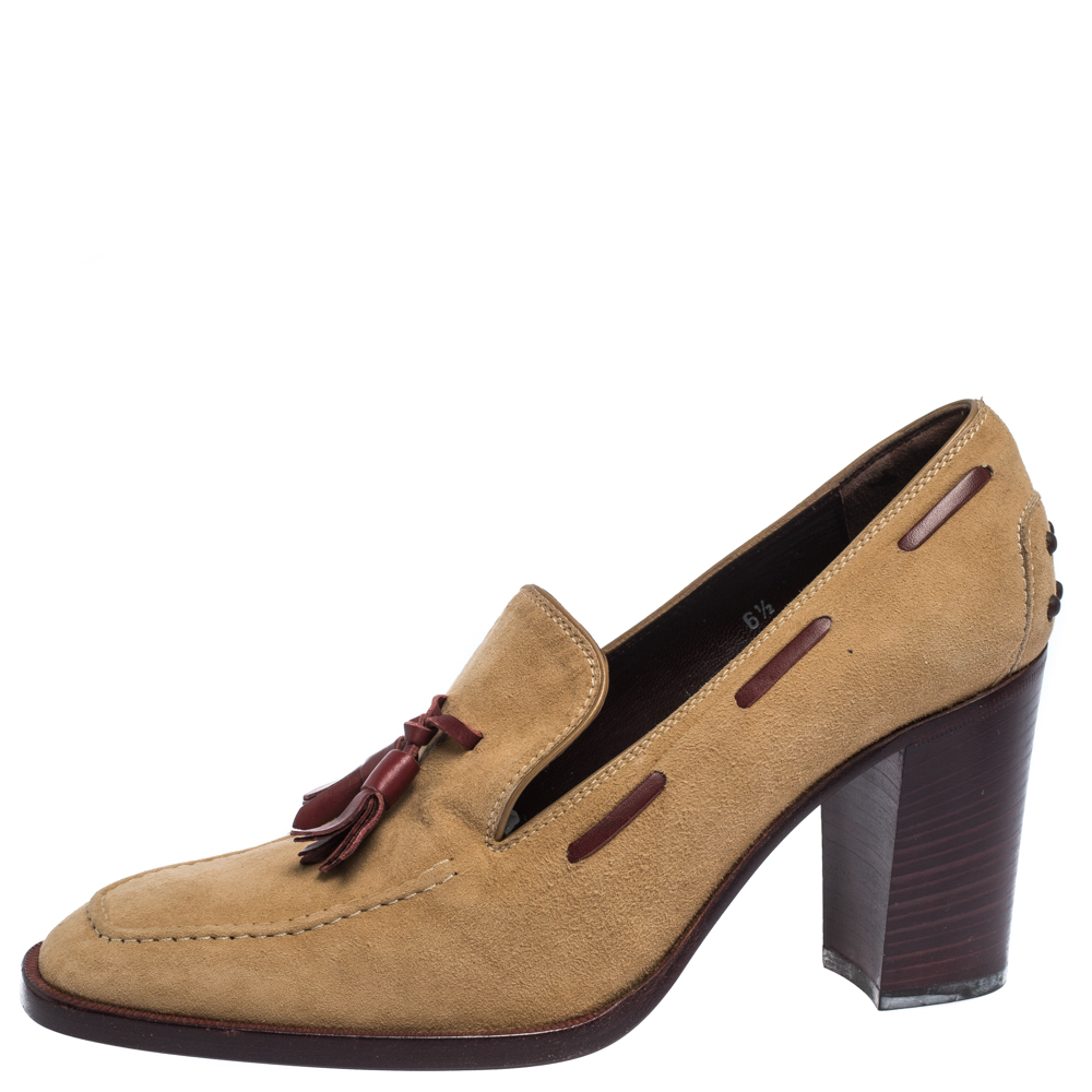 

Tod's Tan Suede Tassel Loafer Pumps Size, Brown