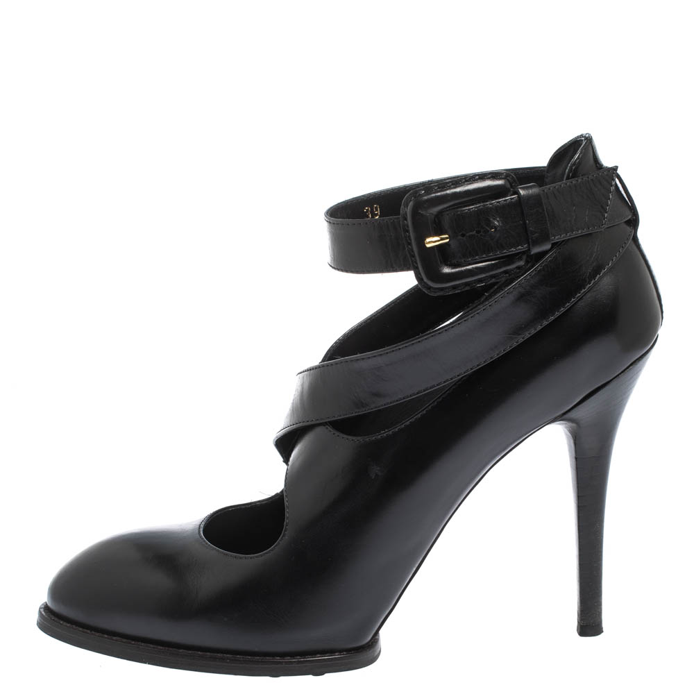 

Tod's Black Leather Cross Strap Pumps Size